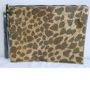 Clutch Bronze Brown Mesh Evening Rhinestone Pouch Bag Purse Handbag Zipper New